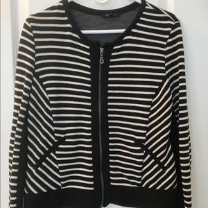 Drew Black & Cream Striped Fitted Zip-Up Cardigan